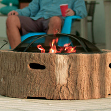 Load image into Gallery viewer, Martha Stewart MTS-FP35-FB 35 In Cast Stone Base, Wood Burning Fire Pit w/ 26 In Mesh Spark Guard Screen, Log Poker (Faux Bois)