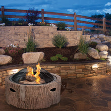 Load image into Gallery viewer, Martha Stewart MTS-FP35-FB 35 In Cast Stone Base, Wood Burning Fire Pit w/ 26 In Mesh Spark Guard Screen, Log Poker (Faux Bois)