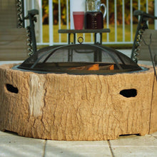 Load image into Gallery viewer, Martha Stewart MTS-FP35-FB 35 In Cast Stone Base, Wood Burning Fire Pit w/ 26 In Mesh Spark Guard Screen, Log Poker (Faux Bois)