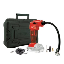 Load image into Gallery viewer, Sun Joe 24V-AJC-LTE-RED-RM 24-Volt iON+ Cordless Portable Air Compressor Kit with Nozzle Adapters, Automatic Digital Pressure Gauge, Built-in LED Light &amp; Case, 2.0-Ah Battery and Charger (Red) (Certified Refurbished)
