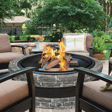 Load image into Gallery viewer, Sun Joe SJFP35-CS-STN 35-Inch Cast Stone Base, Wood Burning Fire Pit w/Dome Screen and Poker, Charcoal Stone
