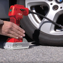Load image into Gallery viewer, Sun Joe 24V-AJC-LTE-RED-RM 24-Volt iON+ Cordless Portable Air Compressor Kit with Nozzle Adapters, Automatic Digital Pressure Gauge, Built-in LED Light &amp; Case, 2.0-Ah Battery and Charger (Red) (Certified Refurbished)
