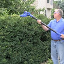 Load image into Gallery viewer, Sun Joe 20VIONLT-PHT17-SJB 20-Volt iON Cordless Telescoping Pole Hedge Trimmer Kit | 17-inch | Dual Action | W/ 2.5-Ah Battery and Charger (Blue)
