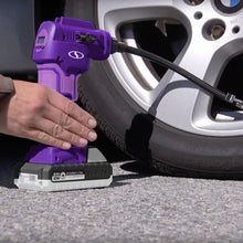 Load image into Gallery viewer, Sun Joe 24V-AJC-LTW-PRP 24-Volt iON+ Cordless Portable Air Comporessor Kit | W/ 1.3-Ah Battery, Charger, Storage Bag, and Nozzle Adapters (Purple)
